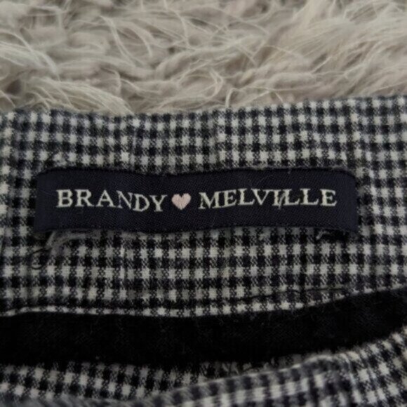 Brandy Melville cotton black & white check plaid high rise trousers/pants - Picture 7 of 8